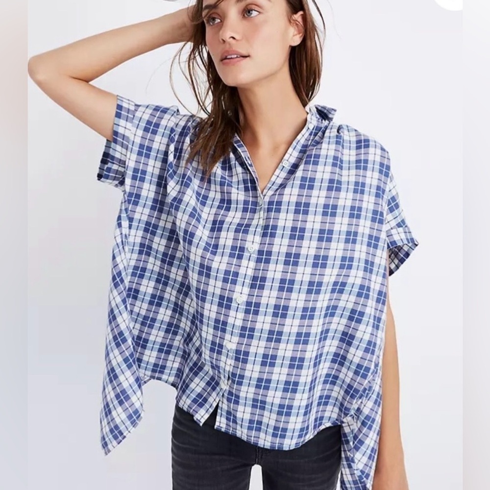 Madewell Central Open-Back Shirt in Linus Plaid XXS Oversized